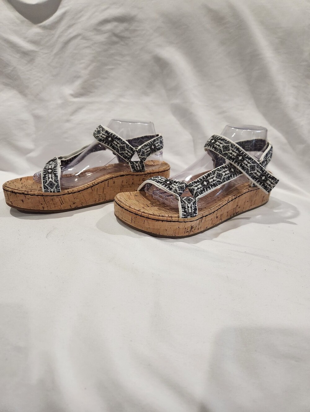 Born Sirena Sporty Black White & Cork Platform Sandals Size 10 - Picture 5 of 8